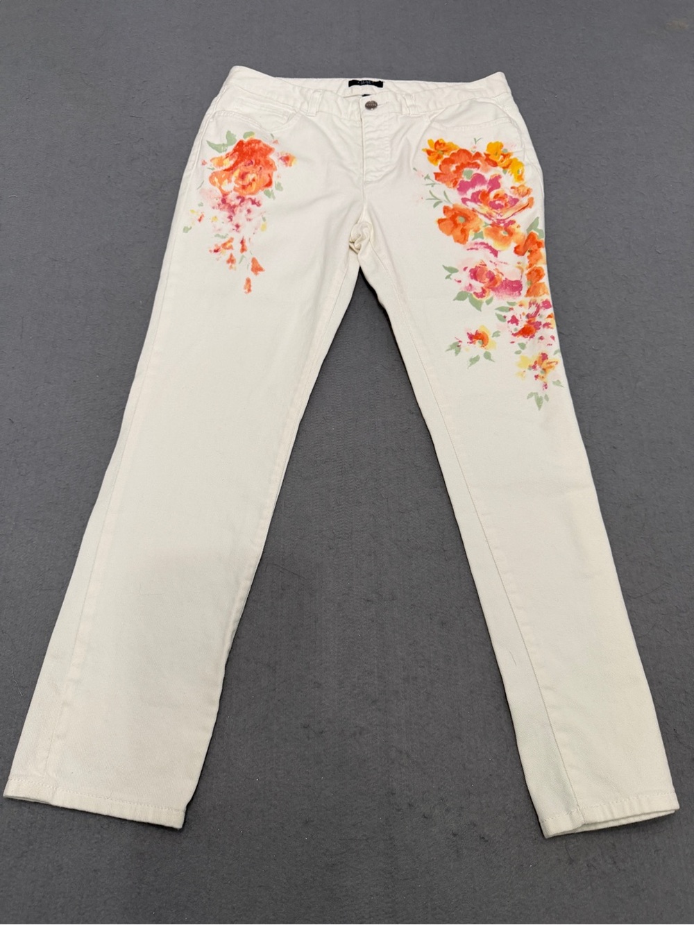 Women’s Chaps Size 12 White Floral Print Straight Leg Jeans